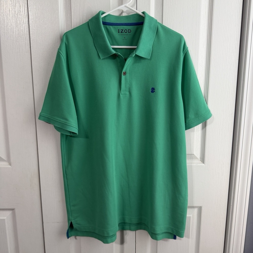 Izod Advantage Polo Green Blue Embrodiered Logo Polo Men's Size XL Office Golf
